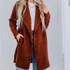 NWT Freckled Poppy Stylish Brown Open Front Coatigan